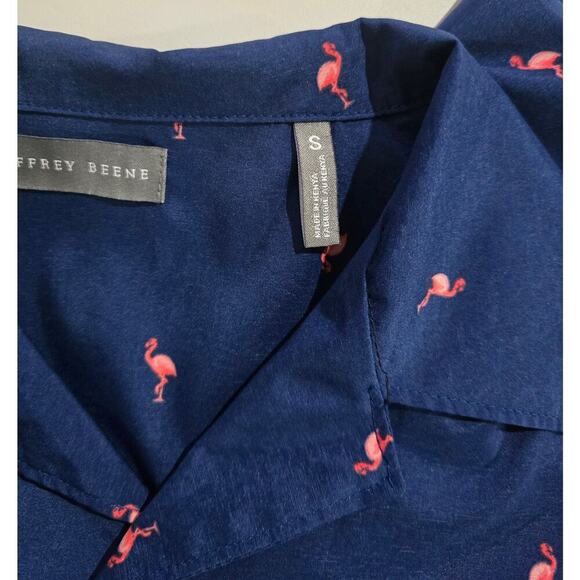 Geoffrey Beene men's blue with pink Flamingos short sleeves button-down shirt - Picture 6 of 7